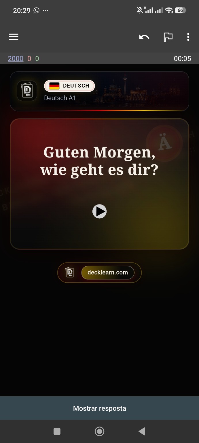 Front of a real ドイツ語 A1 DeckLearn card with Guten Morgen, wie geht es dir?