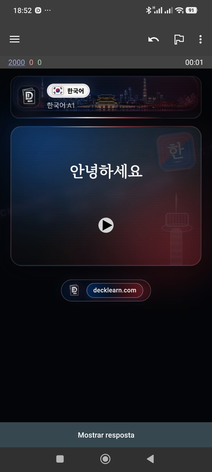 Front of a real Korean A1 DeckLearn card with 안녕하세요