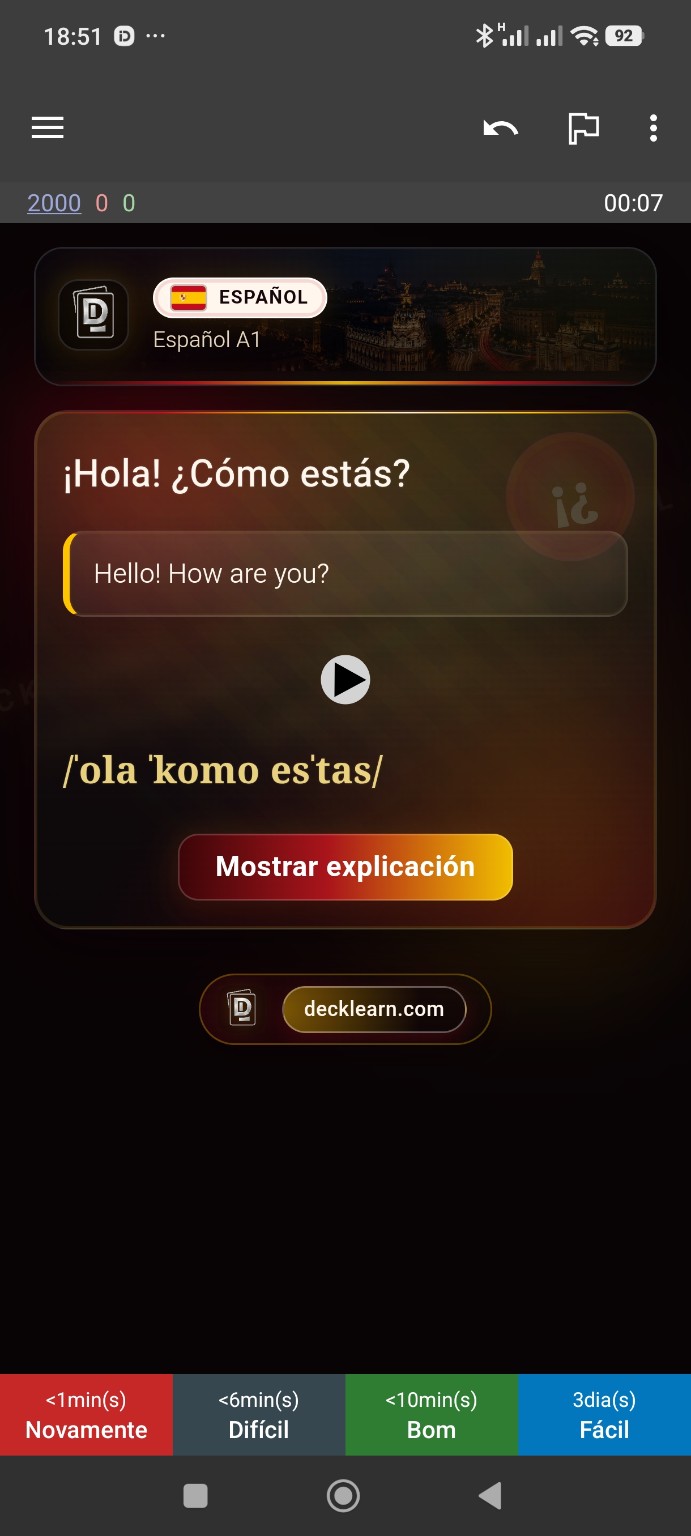 Spanish A1 card answer with English meaning, audio and pronunciation